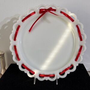 Vintage serving Platter by Anchor Hocking Old Colony Open Lace milk white opaque